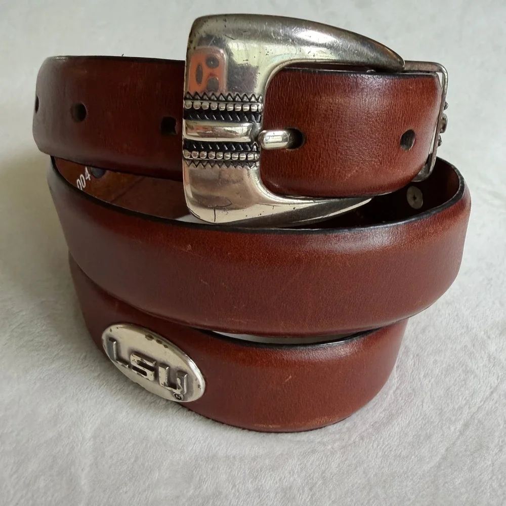LSU Tigers Leather Belt Mens 38 Brown Western Engraved Buckle NCAA Collegiate